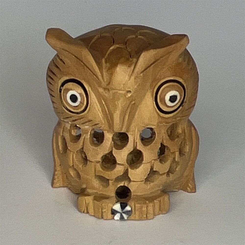 Handmade Wooden Owl Figurine Collectible, Small Decorative Bird